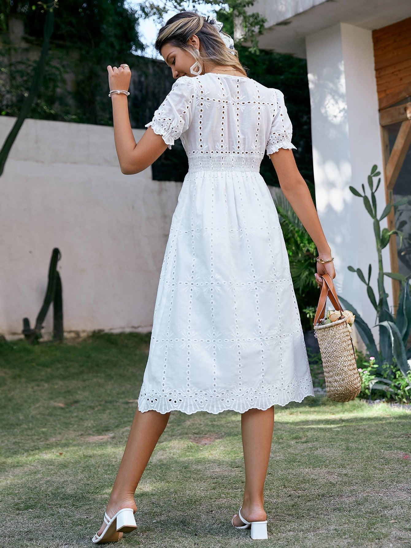 Robe Bohème En Coton Blanc