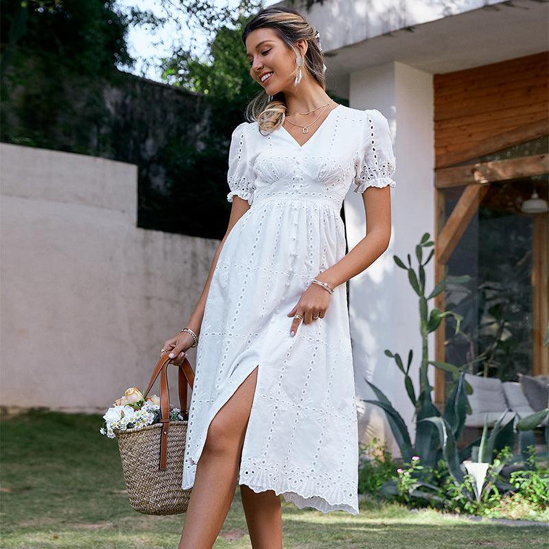 Robe Bohème En Coton Blanc