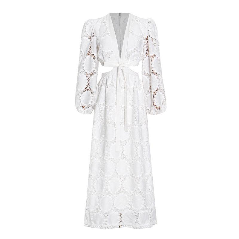 Robe Bohème En Dentelle Blanche Avec Manches