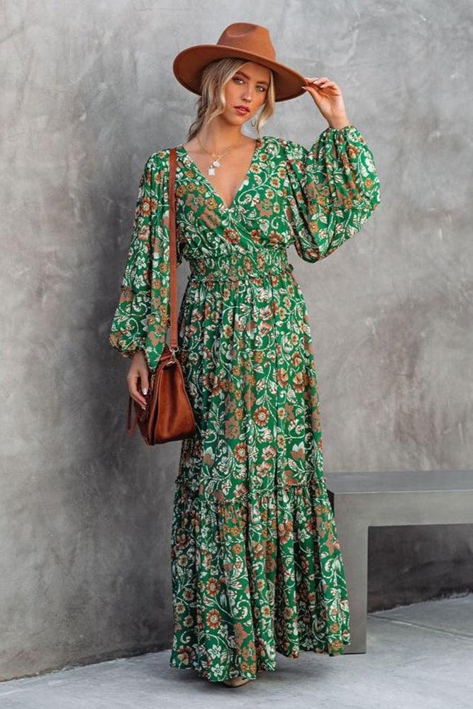 Robe Bohème Maxi Florale Verte