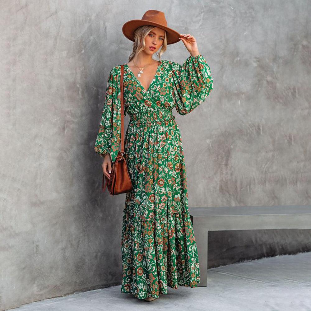 Robe Bohème Maxi Florale Verte