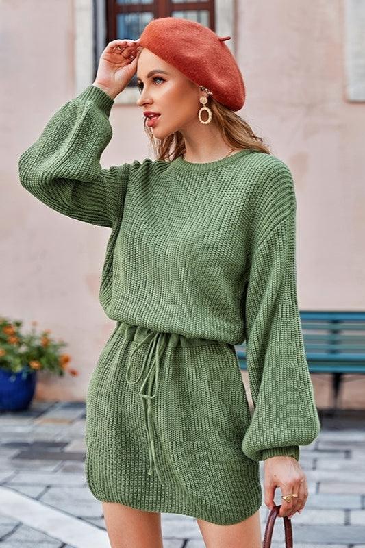 Robe Bohème Verte En Tricot