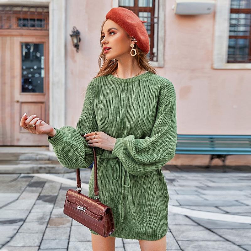 Robe Bohème Verte En Tricot