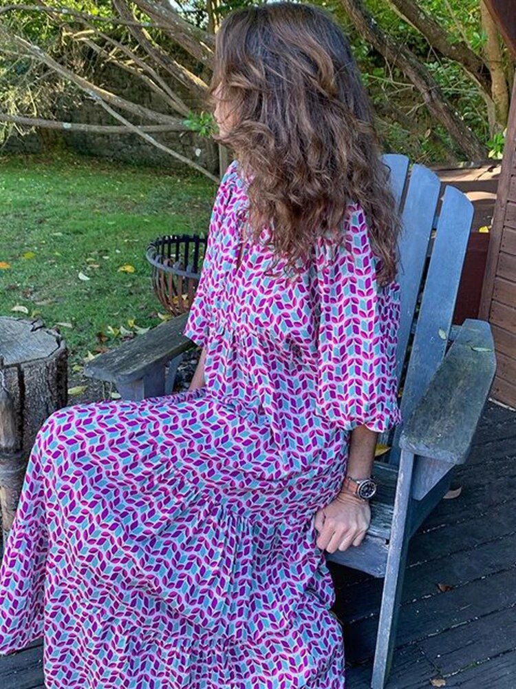 Robe bohème vintage à manches mi-longues pour femmes Tully