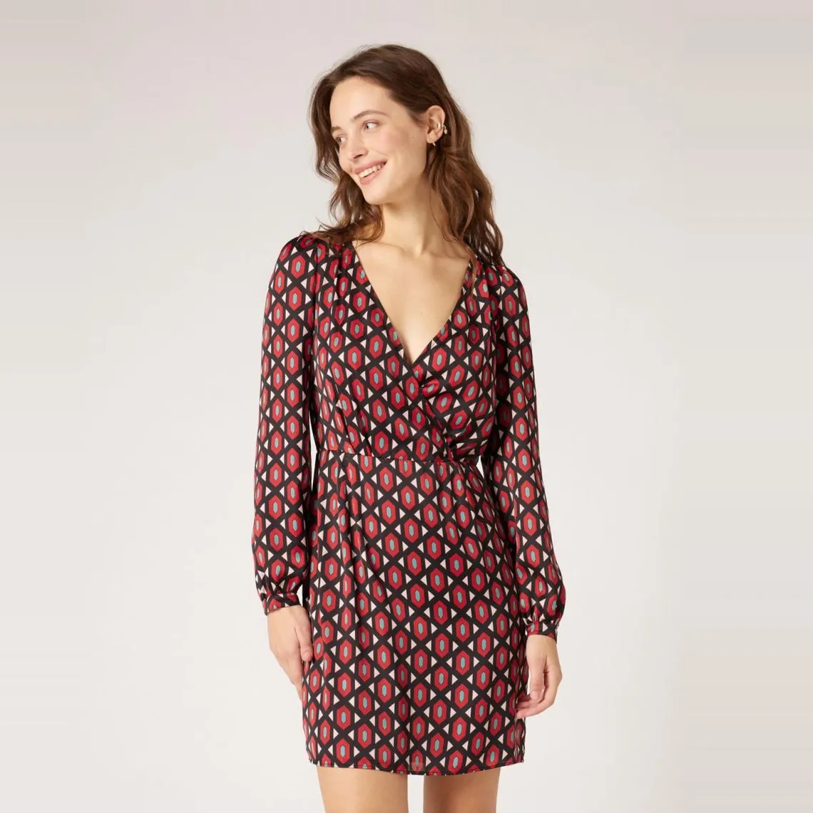 Robe cintrée à motifs rouge | 3 Suisses