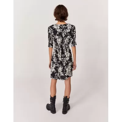 Robe courte en crêpe imprimé floral - Noir - IKKS