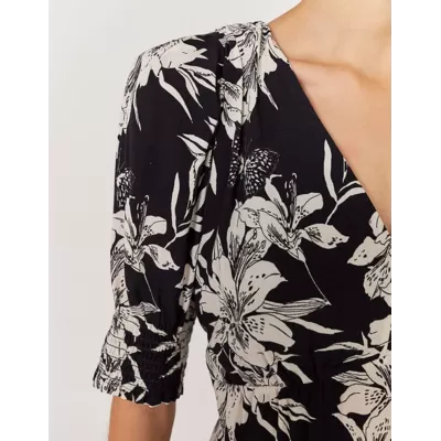 Robe courte en crêpe imprimé floral - Noir - IKKS