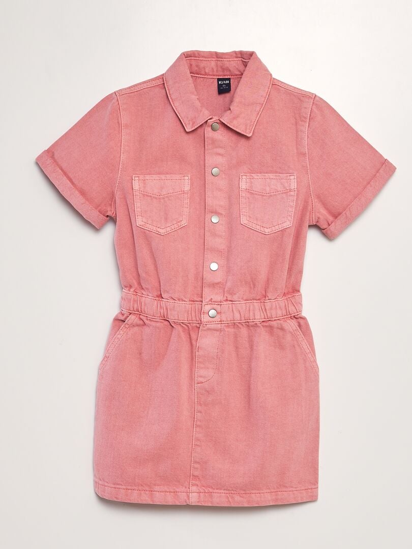 Robe courte en jean à taille élastiquée - rose