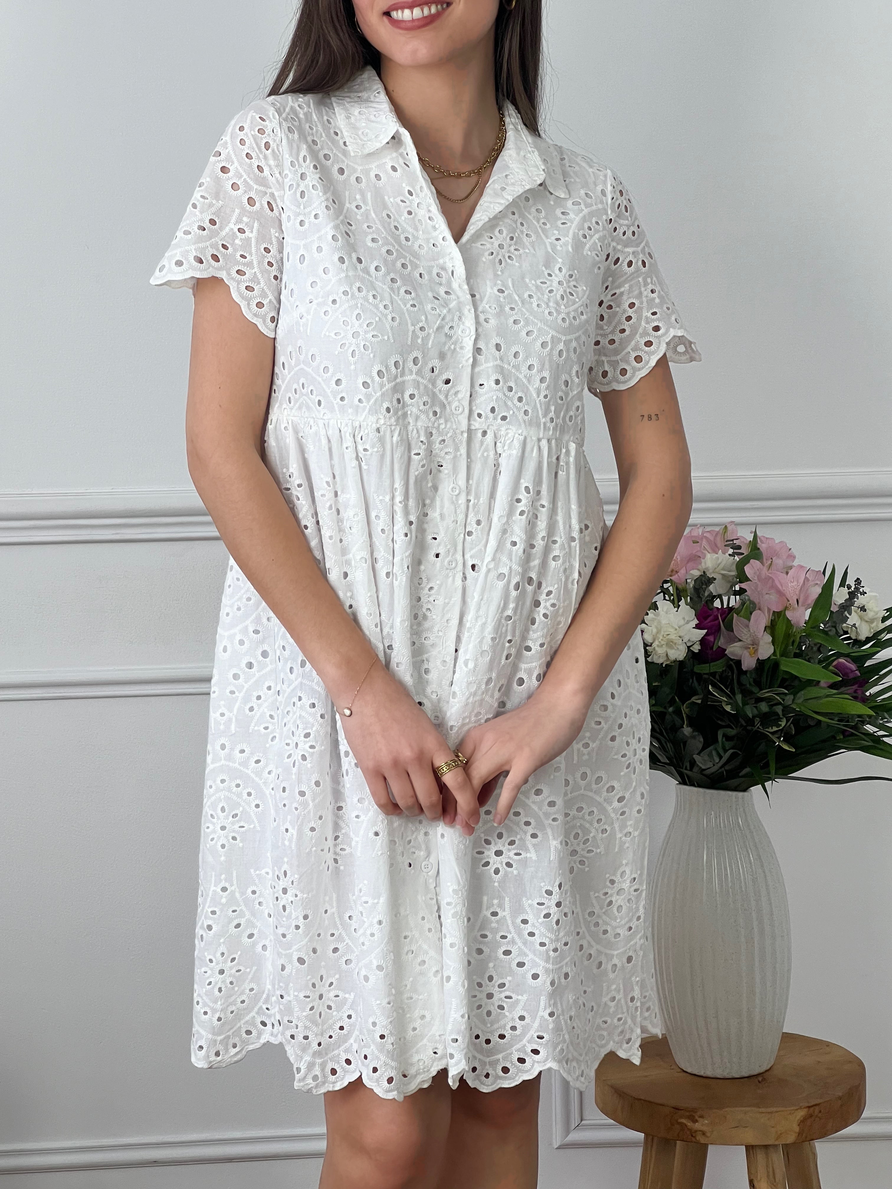 Robe courte écrue avec broderie : Elsie