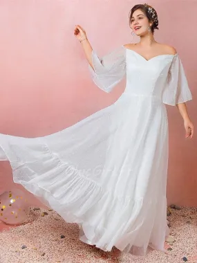 Robe De Mariée Grande Taille Boheme Epaule Tombante Fluide Légère Manche Papillon