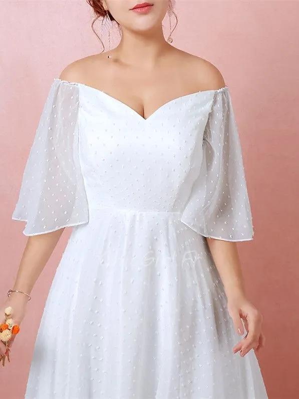 Robe De Mariée Grande Taille Boheme Epaule Tombante Fluide Légère Manche Papillon