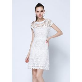 Robe Dentelle pour Femme Manches Courtes Blanche