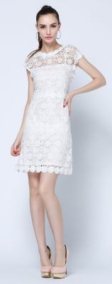 Robe Dentelle pour Femme Manches Courtes Blanche