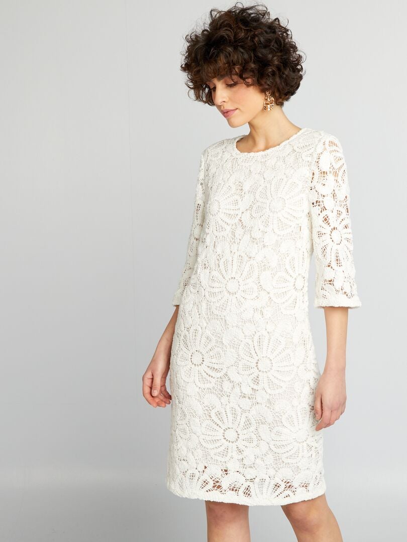 Robe droite en maille crochet - Blanc