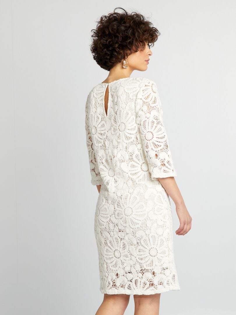 Robe droite en maille crochet - Blanc