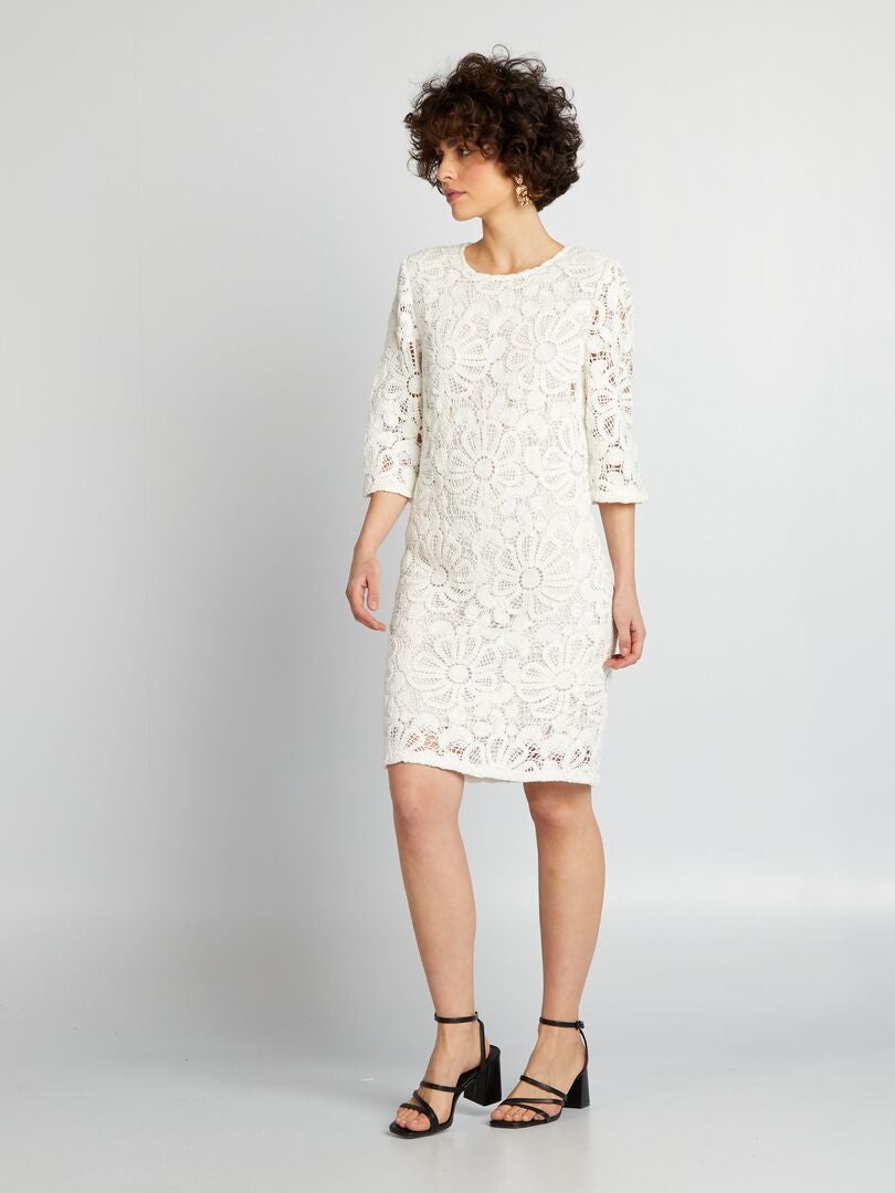 Robe droite en maille crochet - Blanc