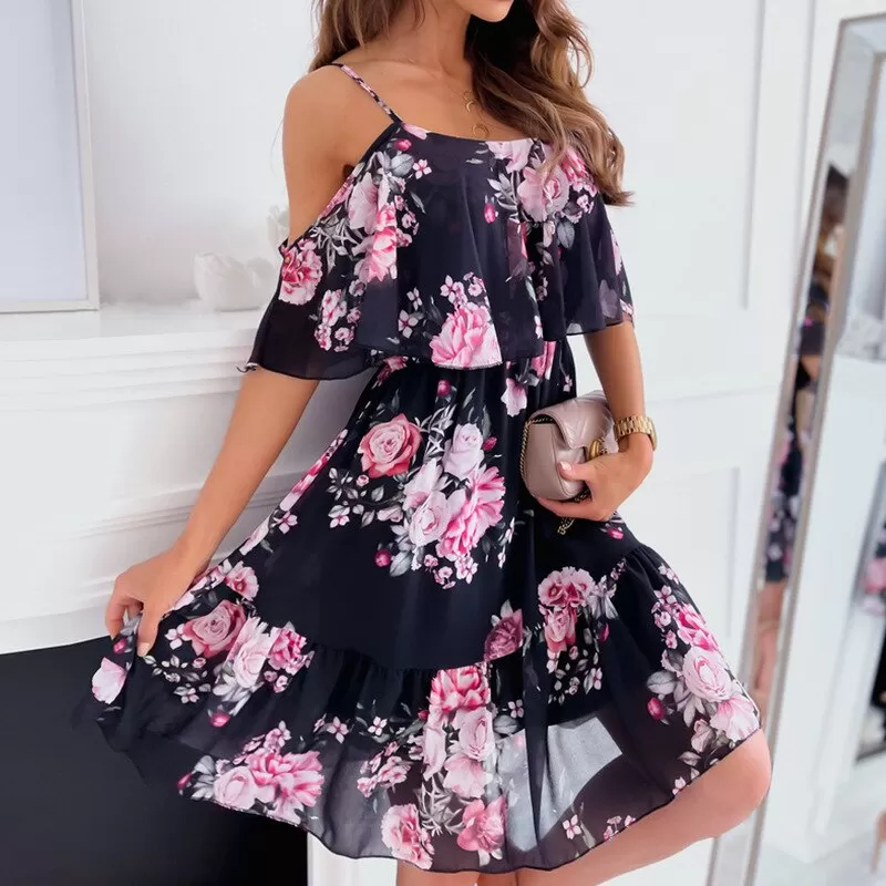 Robe d'été en tissu mousseline motif floral pour femmes