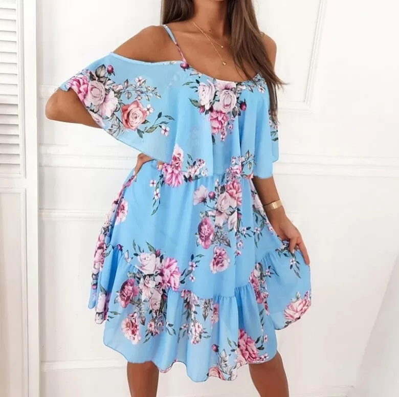 Robe d'été en tissu mousseline motif floral pour femmes