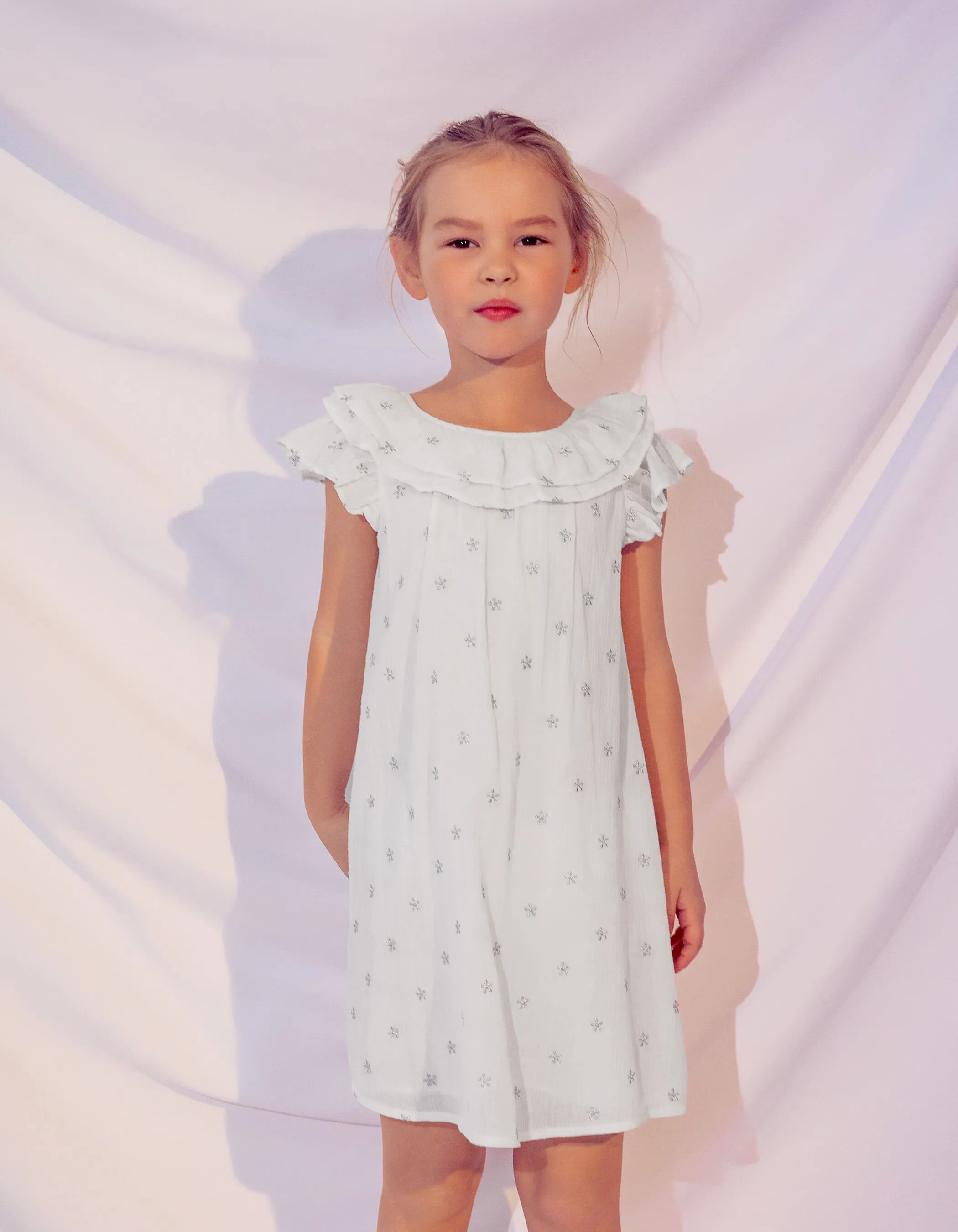 Robe écrue gaze de coton brodée fille