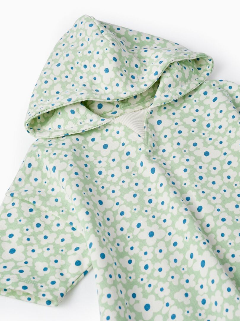 Robe en coton avec capuche et motif floral pour fille manches courtes THE WAVE TRIBE - Vert clair