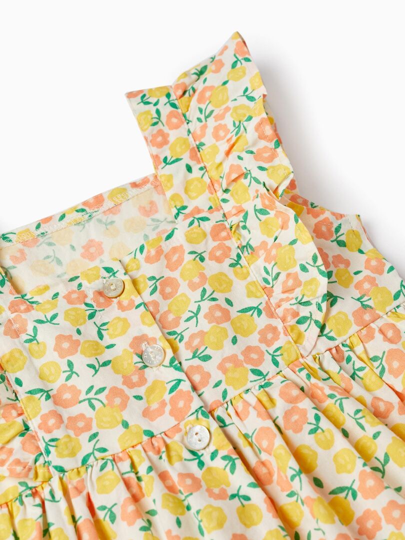 Robe en coton à fleurs pour bébé fille manches courtes CÉRÉMONIE - Blanc Orange clair