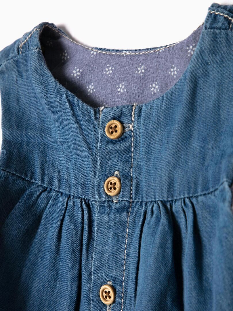 Robe en Jean avec bloomer nouveau-née manches courtes  ESSENTIALS LINE - Bleu