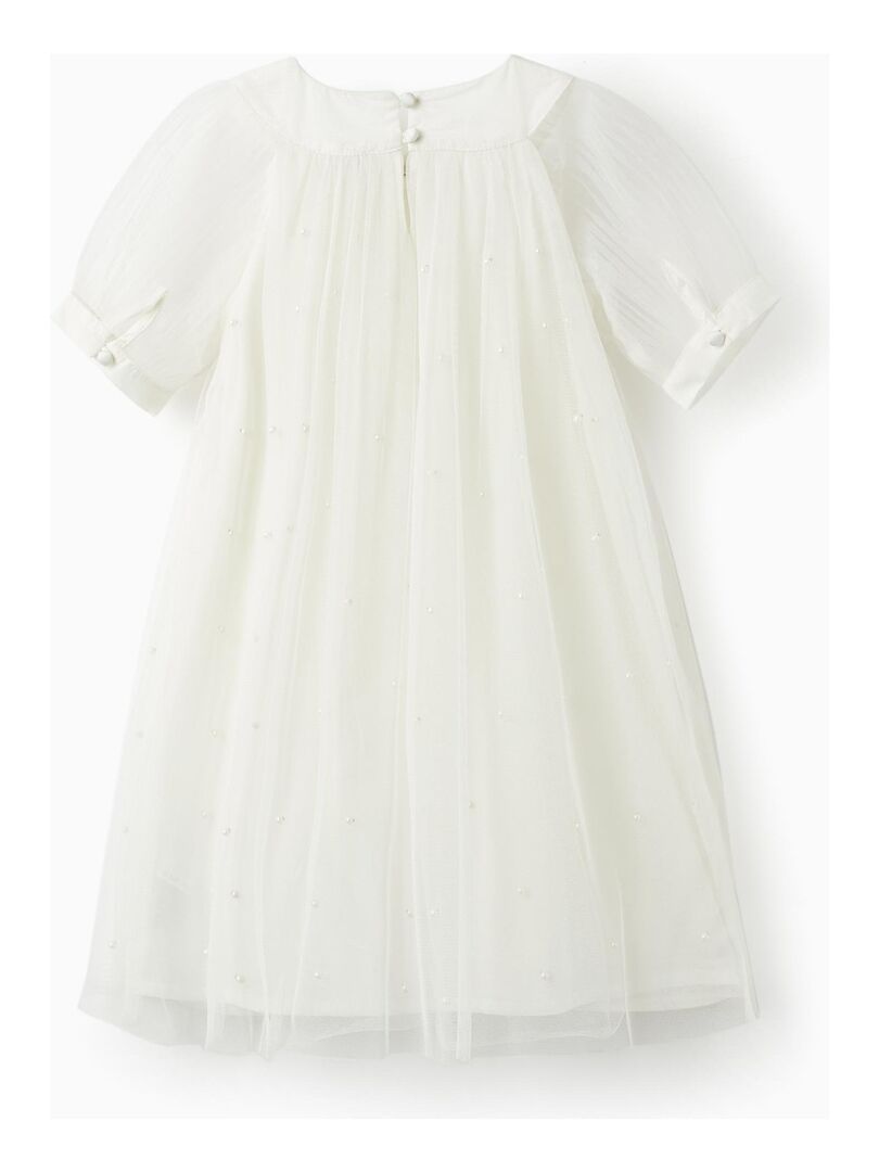 Robe en tulle et coton pour fille 'Special Days - Pearls' manches courtes CÉRÉMONIE - Blanc