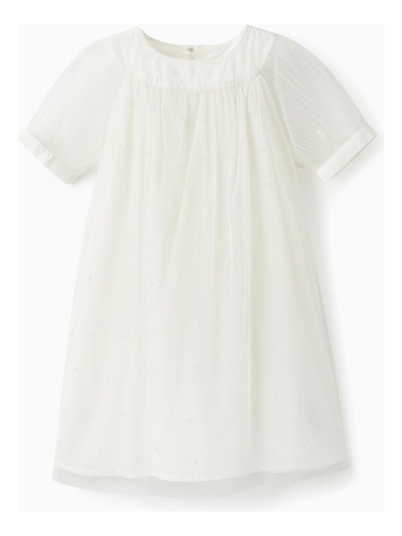 Robe en tulle et coton pour fille 'Special Days - Pearls' manches courtes CÉRÉMONIE - Blanc