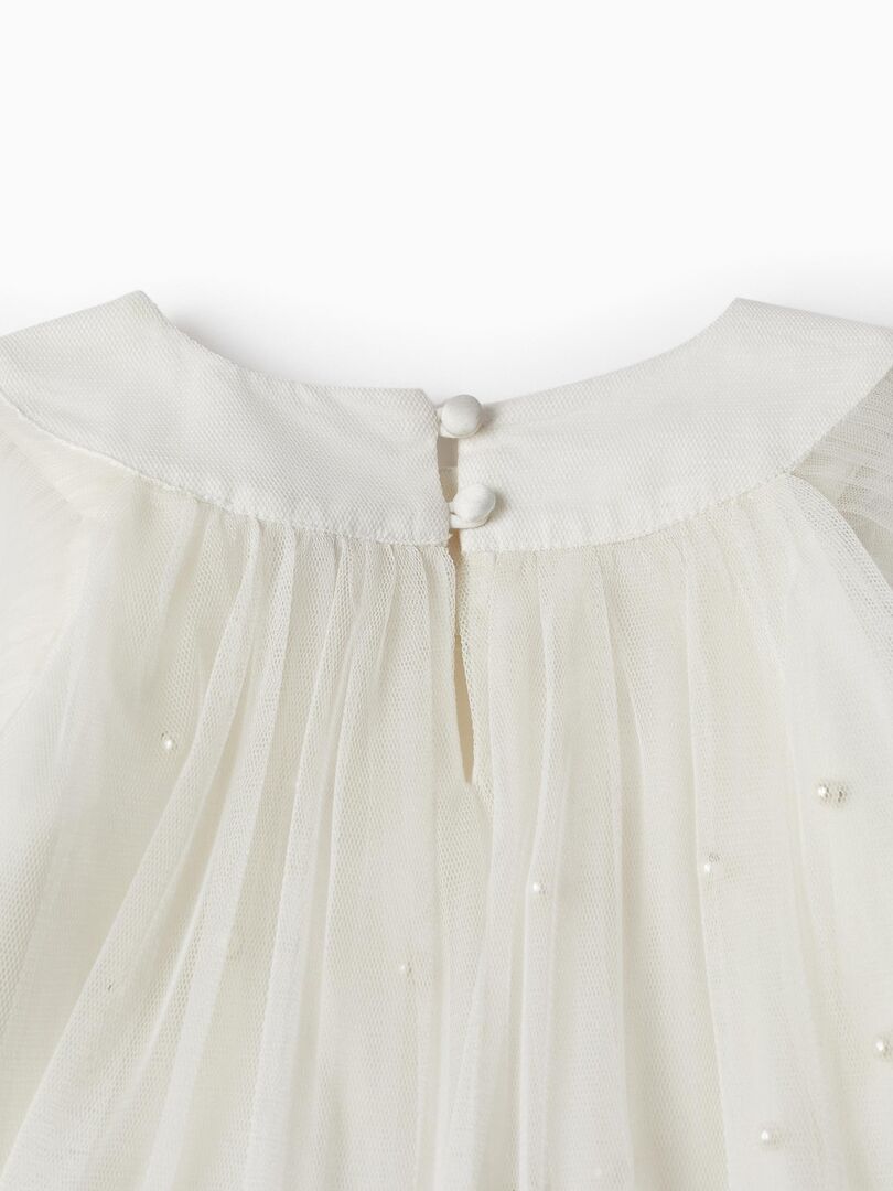 Robe en tulle et coton pour fille 'Special Days - Pearls' manches courtes CÉRÉMONIE - Blanc