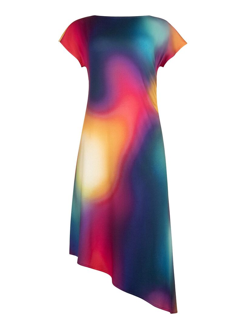 Robe estivale asymétrique manches courtes Olympia - Multicolore