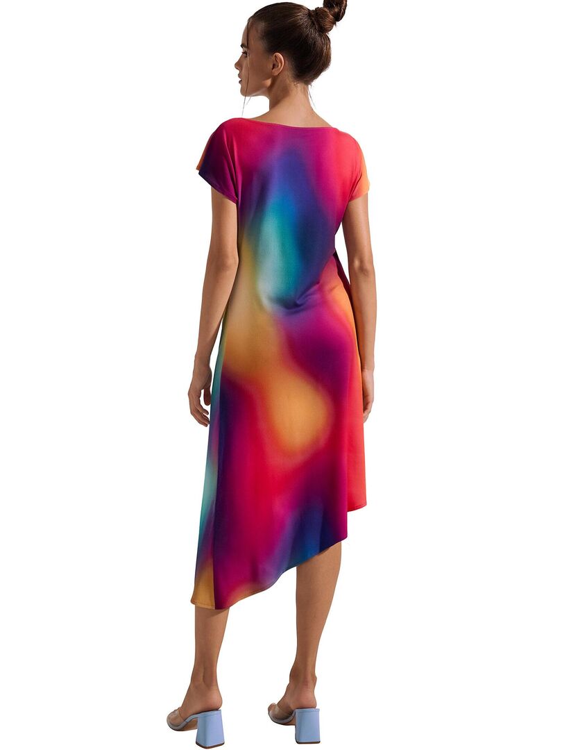 Robe estivale asymétrique manches courtes Olympia - Multicolore