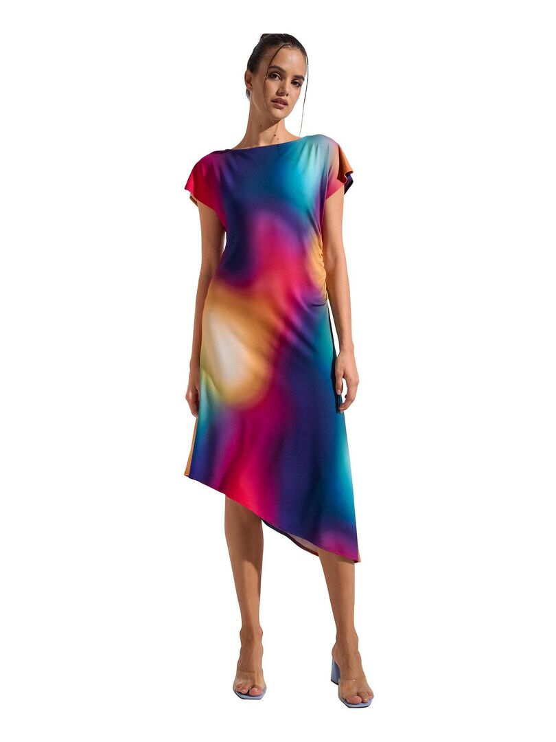 Robe estivale asymétrique manches courtes Olympia - Multicolore