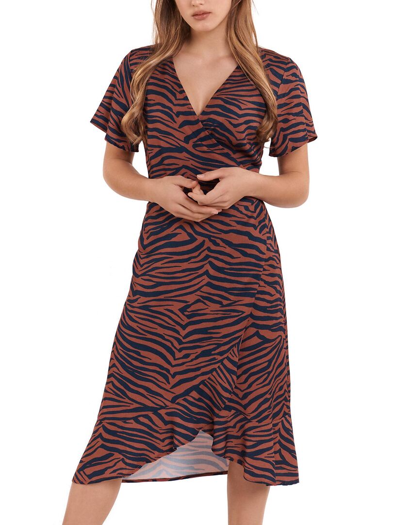 Robe estivale mi-longue manches courtes Lima - Marron