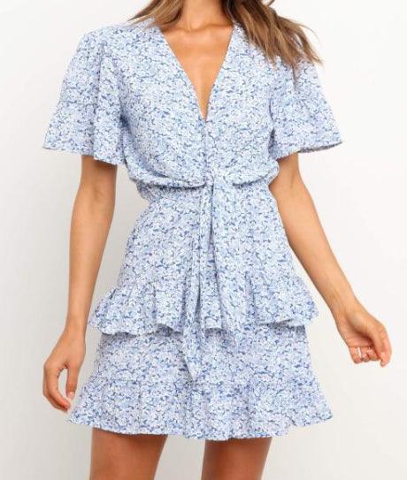 Robe Imprimée À Fleurs Bleu Hippie