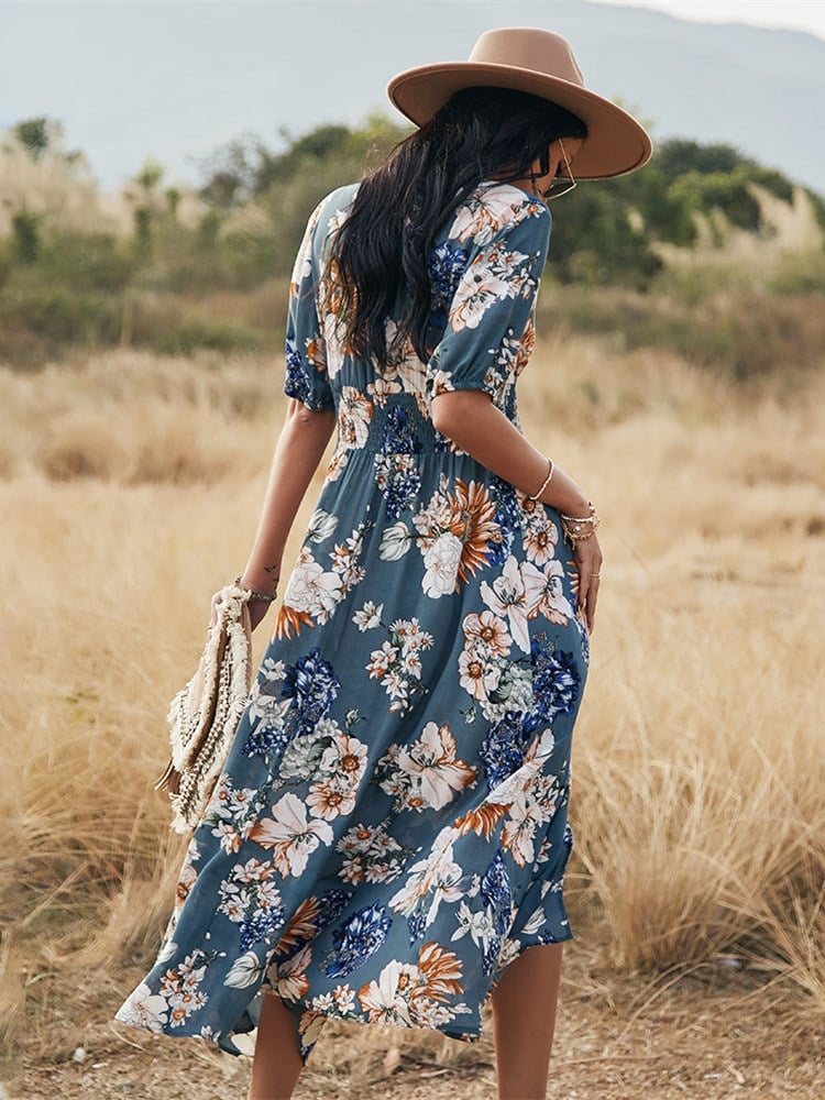 Robe longue champêtre à imprimé floral | Tendance Fleurie