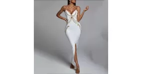 Robe longue à bandes fendues noire ou blanche