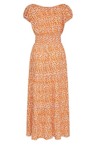 Robe Maxi Orange Floral Coupe Bardot