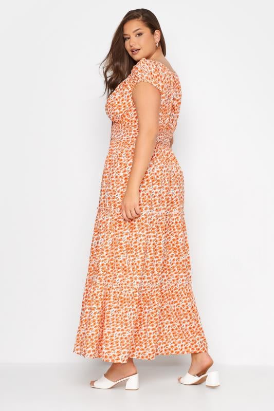 Robe Maxi Orange Floral Coupe Bardot