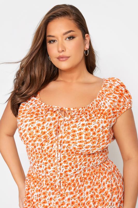 Robe Maxi Orange Floral Coupe Bardot