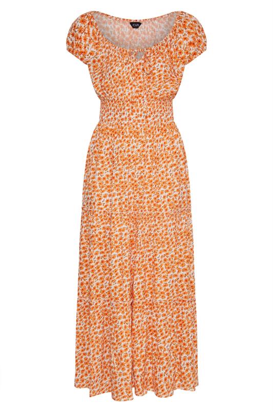 Robe Maxi Orange Floral Coupe Bardot