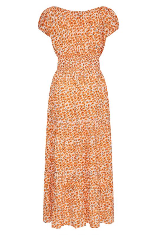 Robe Maxi Orange Floral Coupe Bardot