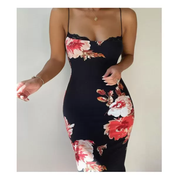 Robe Mi-Longue A Fleurs Moulante