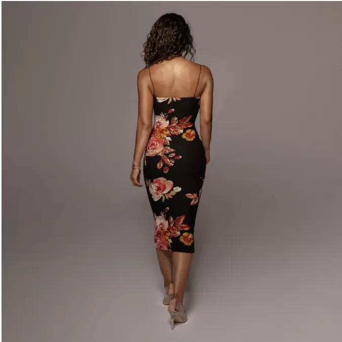 Robe Mi-Longue A Fleurs Moulante