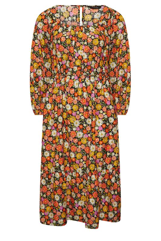 Robe Multi-Floral Orange Manches Ballons