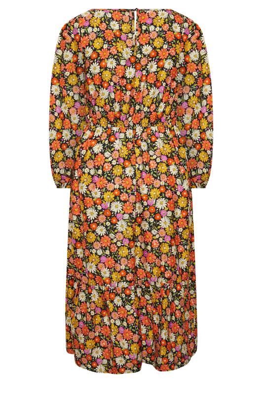 Robe Multi-Floral Orange Manches Ballons