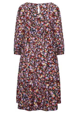 Robe Multi-Floral Violette Manches Ballons