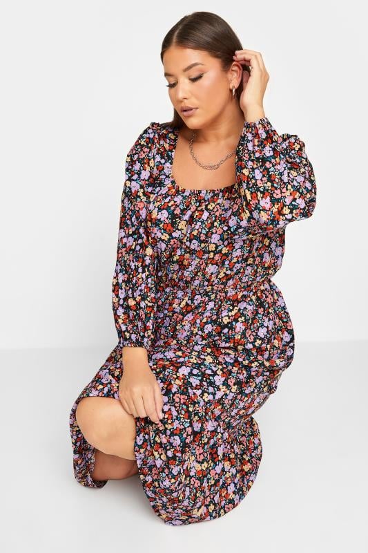 Robe Multi-Floral Violette Manches Ballons