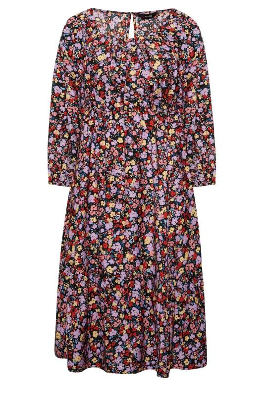 Robe Multi-Floral Violette Manches Ballons