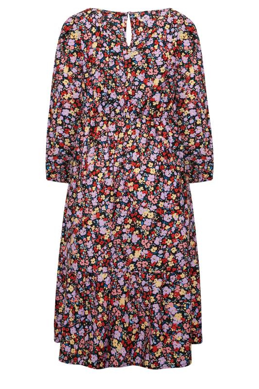 Robe Multi-Floral Violette Manches Ballons