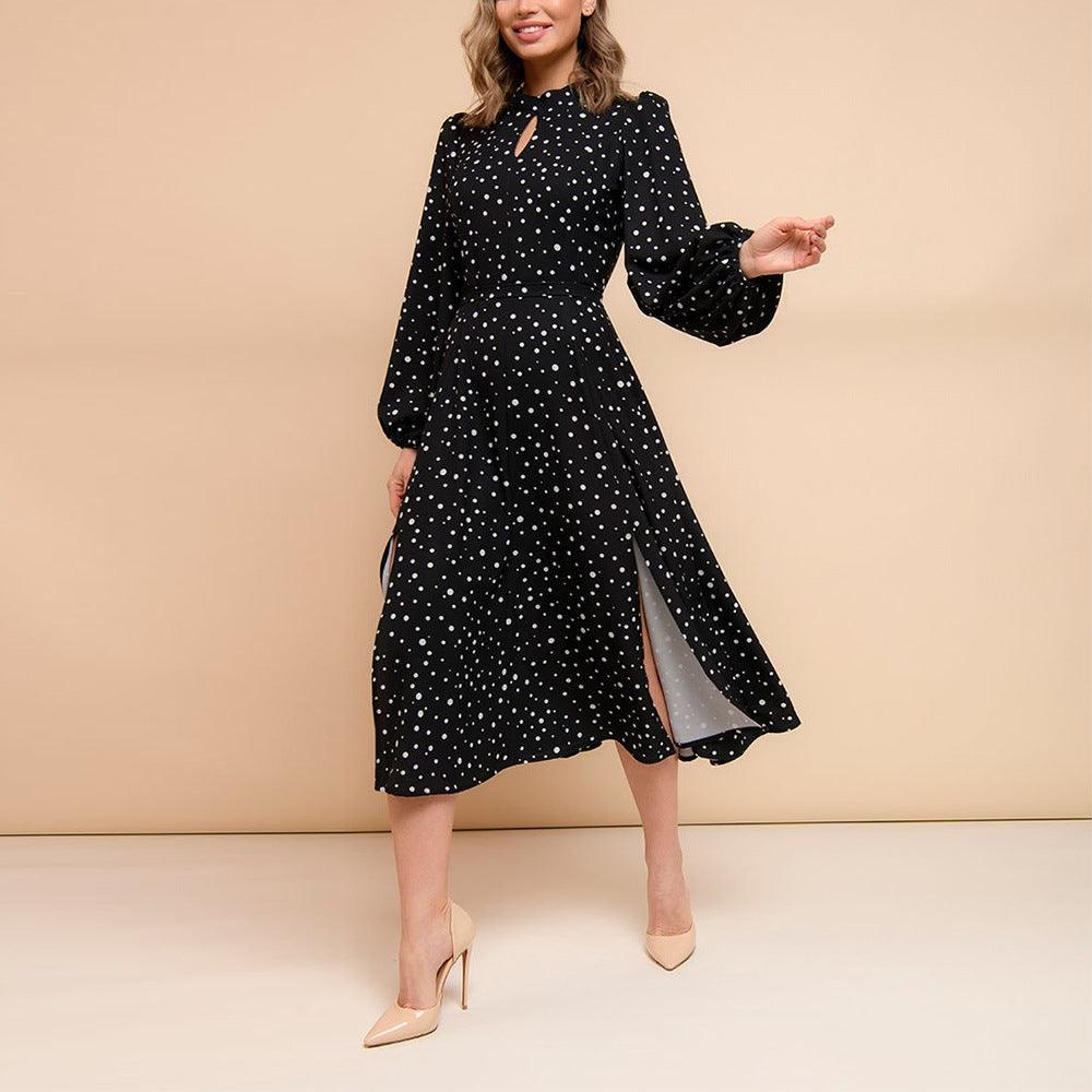 Robe Noire À Pois Et À Manches Longues